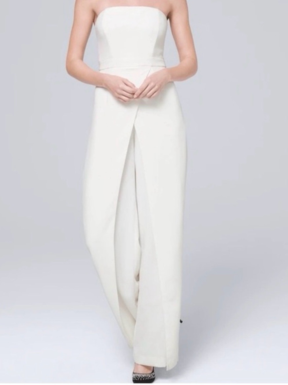 White House Black Market White Strapless Split-Leg Jumpsuit